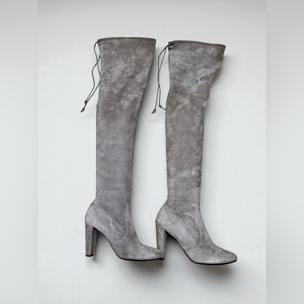 Stuart Weitzman Highland Over-The-Knee Suede Boots Topo 7.5 Taupe Light Gray - Picture 2 of 12